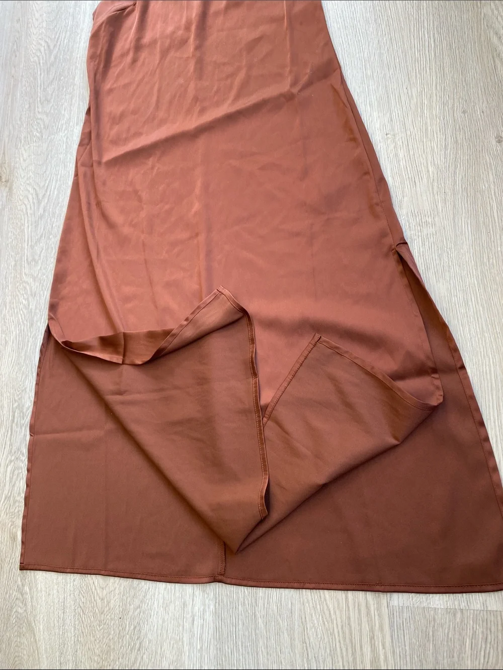 The Drop Rust Brown Satin Slip Dress Minimalist Midi Dress Cami Dress - Picture 4 of 10